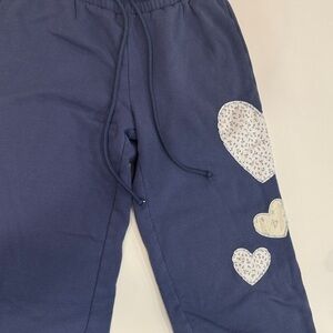 Girls Navy Blue Heart Applique Jogger Pants